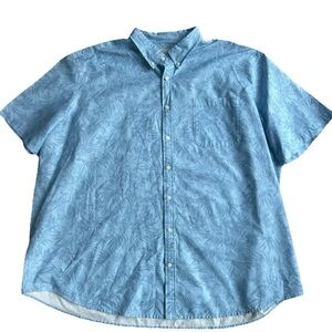 St John’s Bay 4XLT Blue Tropical Button Up Shirt Classic Fit Big Tall Palm Print